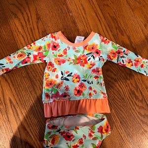 NWOT 3-6 Month Long sleeve rash guard 2 piece Ruffle Butts bathing suit